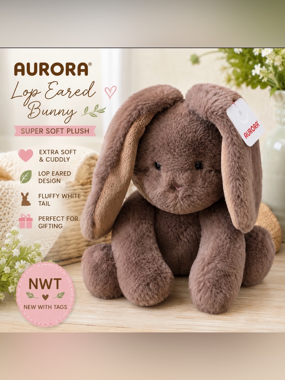 NWT Aurora Brown Lop Eared Bunny Rabbit Plush Super
Soft